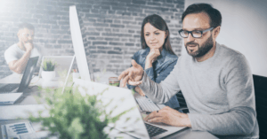 Business workflow automation dashboard on laptop